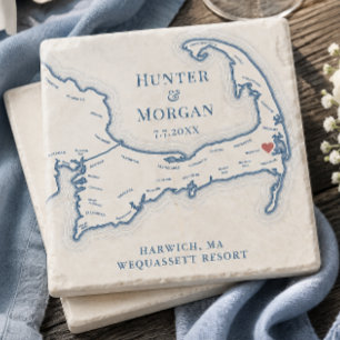 Wequassett Resort Bröllopspresent Cape Cod Karta Stenunderlägg