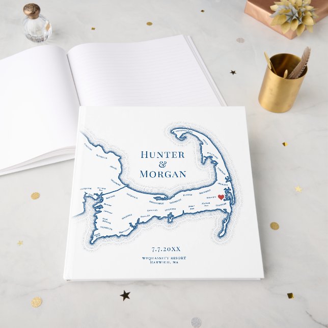 Wequassett Resort Cape Cod Map Wedding Gästböcker (Framsidan öppen)