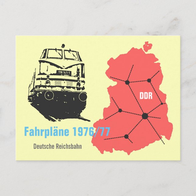 Werbedesign für Fahrplanauskunft Reichsbahn DDR Vykort (Framsida)