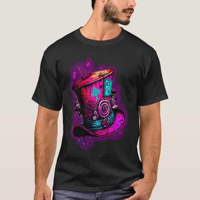 We're All Mad Here Pink Steampunk Alice In Wonderl T Shirt (Framsida)