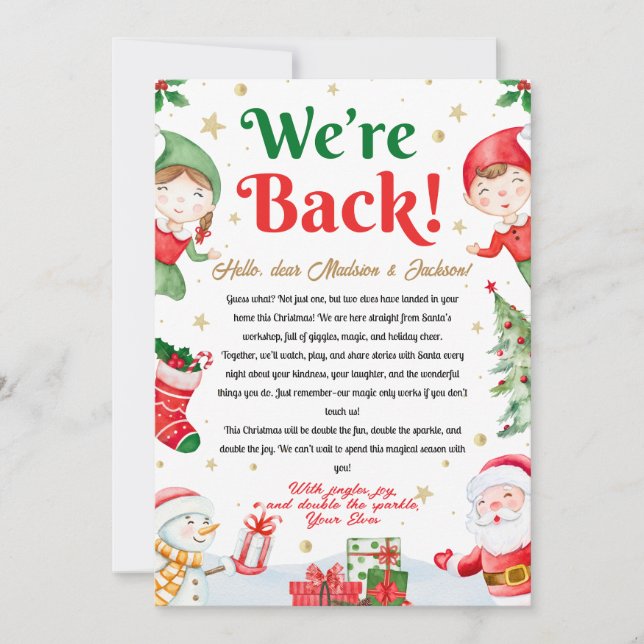 We're Back Elf Arrival Letter Elves Christmas Inbjudningar (Framsida)