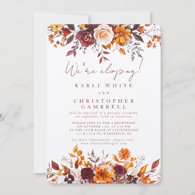 We're Eloping Colorful Fall Floral Reception Inbjudningar (Framsida)