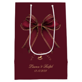 We're Engaged Elegant Burgundy Gold Bow Luxury
