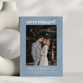 We're Engaged Minimalist Elegant Photo Dusty Blue Meddelande