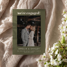 We're Engaged Minimalist Elegant Photo Olive Green Meddelande