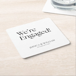 We're Engaged Minimalist Engagement Party Underlägg Papper Kvadrat