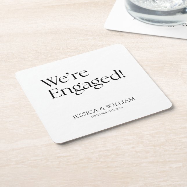 We're Engaged Minimalist Engagement Party Underlägg Papper Kvadrat (Vinklad)