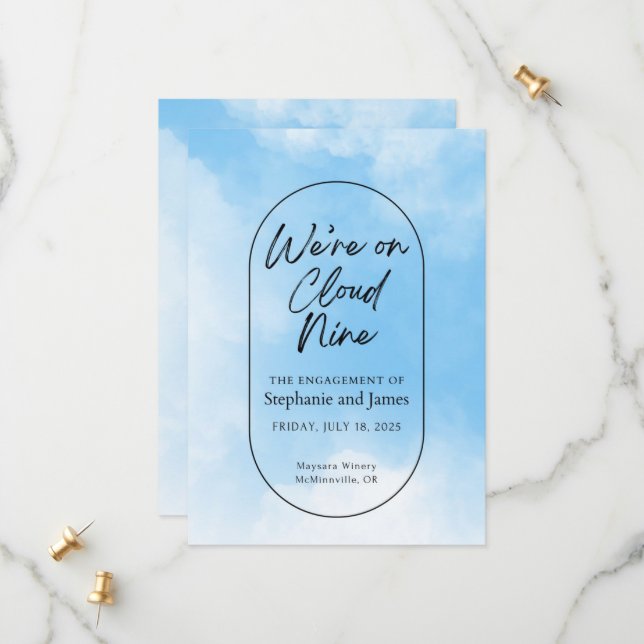 We're On Cloud Nine Engagement Party Invitation Spara Datumet (Fram/Back In Situ)