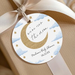 We're Over The Moon Blue Celestial Baby Shower Gåvor Etiketter