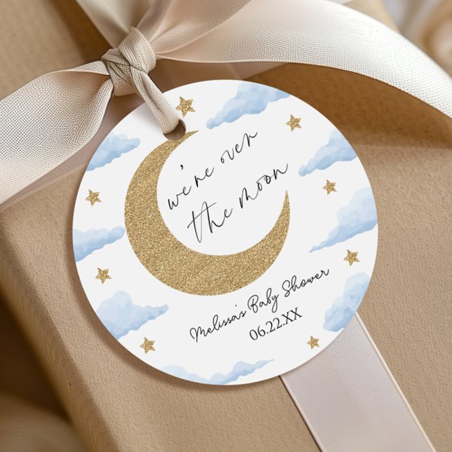 We're Over The Moon Blue Celestial Baby Shower Gåvor Etiketter (Skapare uppladdad)