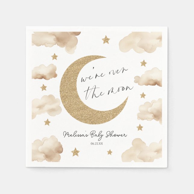 We're Over The Moon Boho Celestial Baby Shower Pappersservett (Framsidan)