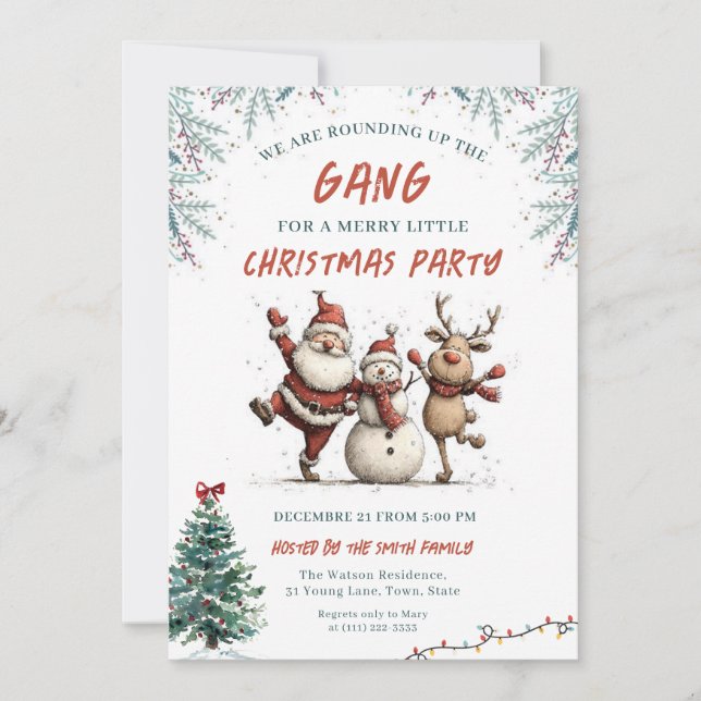  We're Rounding Up the Gang Christmas Party Inbjudningar (Framsida)