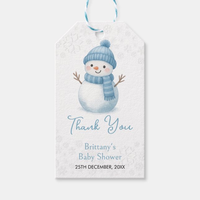 We're Snow Excited Snowmen Boy Baby Shower Presentetikett (Framsidan)