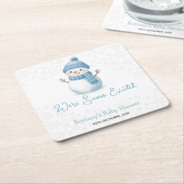 We're Snow Excited Snowmen Boy Baby Shower Underlägg Papper Kvadrat