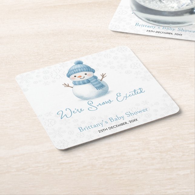 We're Snow Excited Snowmen Boy Baby Shower Underlägg Papper Kvadrat (Vinklad)