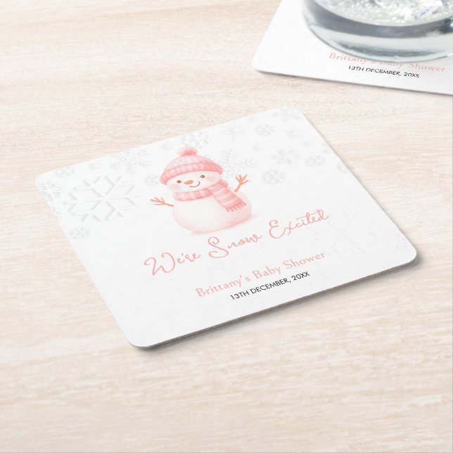 We're Snow Excited Snowmen Girl Baby Shower Underlägg Papper Kvadrat (Vinklad)