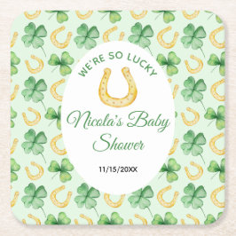 We're So Lucky Horseshoe St Patrick's Baby Shower Underlägg Papper Kvadrat