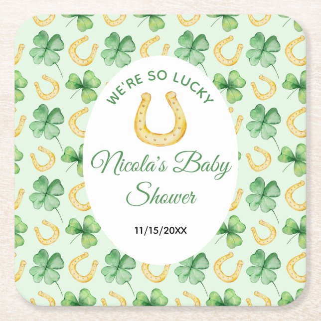 We're So Lucky Horseshoe St Patrick's Baby Shower Underlägg Papper Kvadrat (Framsidan)