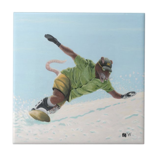 Wererat Snowboarder Fantasy Art Ceramic Tile Kakelplatta (Framsidan)