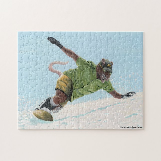 Wererat Snowboarder Fantasy Art Medium Puzzle Pussel (Horisontell)