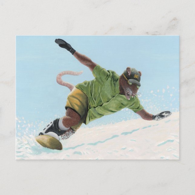 Wererat Snowboarder Fantasy Art Postcard Vykort (Framsida)