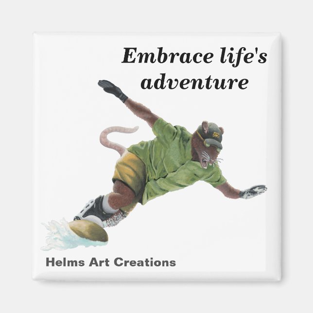 Wererat Snowboarder Sport Fantasy Button Magnet (Framsidan)