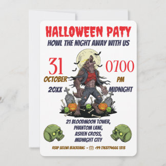 🎃 Werevarens Halloween Inbjudan-kort 🐺 Inbjudningar