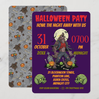 🎃 Werevarens Halloween Inbjudan-kort 🐺 Inbjudningar