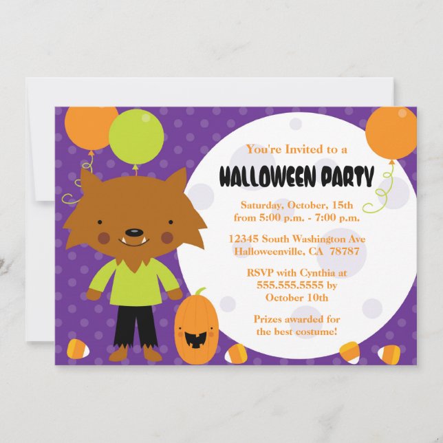 Werevarg och måne Halloween Costume Party Inbjudan (Framsida)