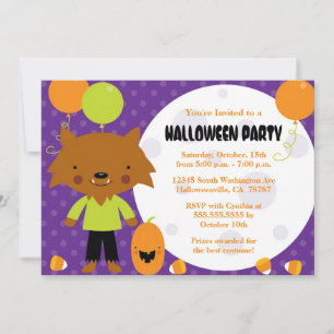 Werevarg och måne Halloween Costume Party Inbjudan