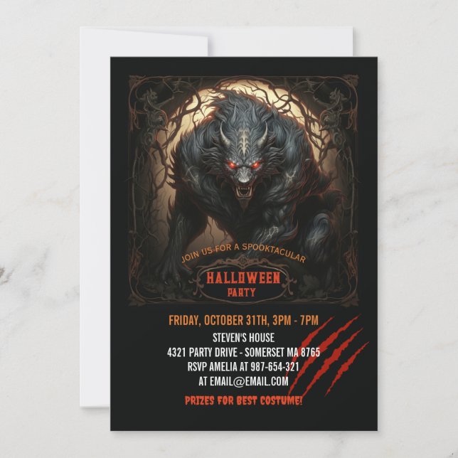 Werevarg Ögon på Fire Gothic Halloween Inbjudningar (Framsida)