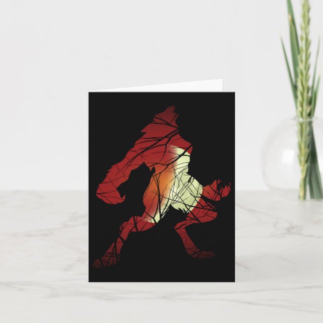Werevarg Varg Måne Werevarv Silhouette Halloween C Kort (Framsida)