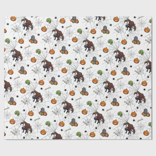 🐺 Werevargen Halloween Wrapping Papper 🎃 💀 Presentpapper (Platt)