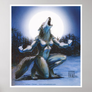 Werevargen Woman och Full Moon Poster