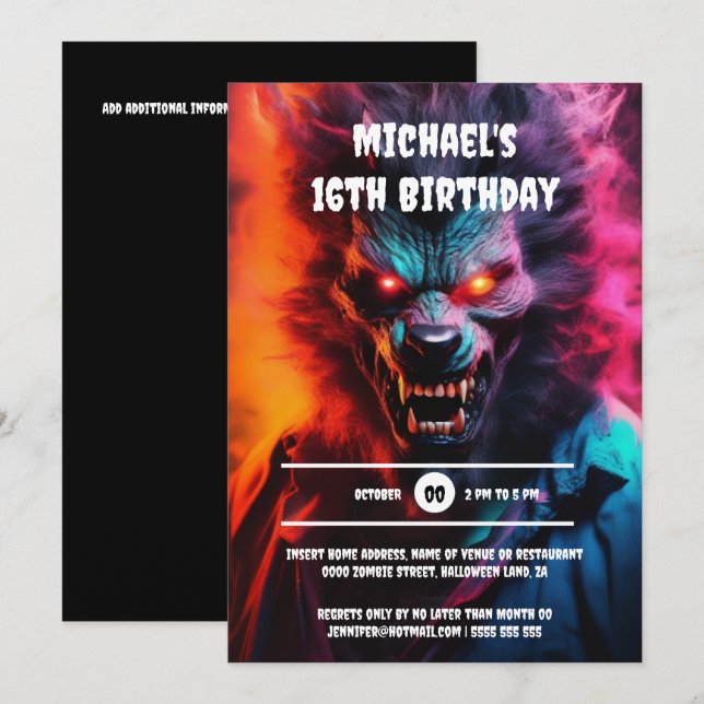 Werevargs varg man halloween Costume party vuxnas Inbjudningar (Fram/baksida)