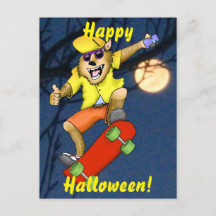 Werevarskateboarder Halloween-vykort Vykort