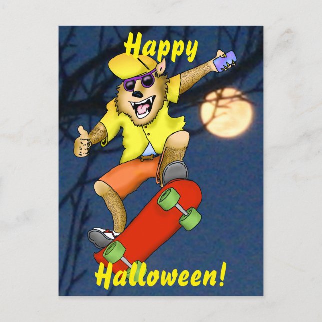 Werevarskateboarder Halloween-vykort Vykort (Framsida)