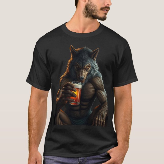 werewolf drinking beer t-shirt (Framsida)