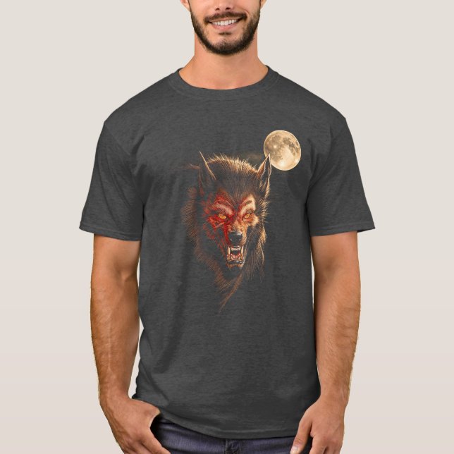 Werewolf Moon Horror Howl Wolf Halloween Creature  T Shirt (Framsida)
