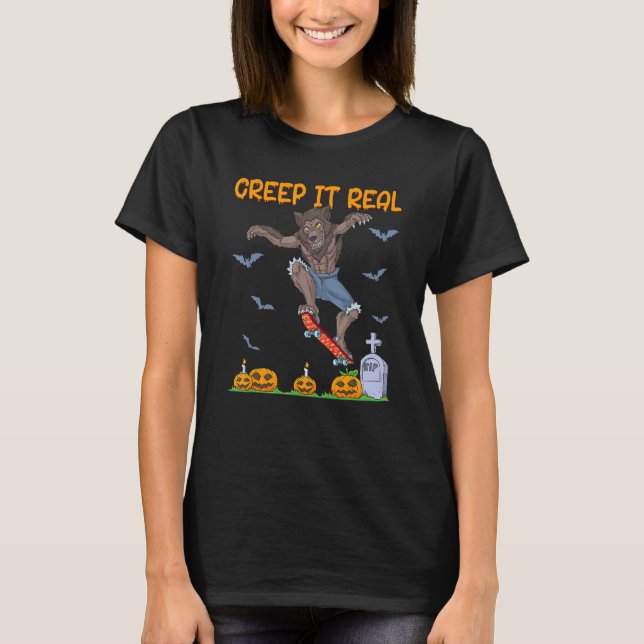 Werewolf Skater Halloween Skateboarding Creep It R T Shirt (Framsida)