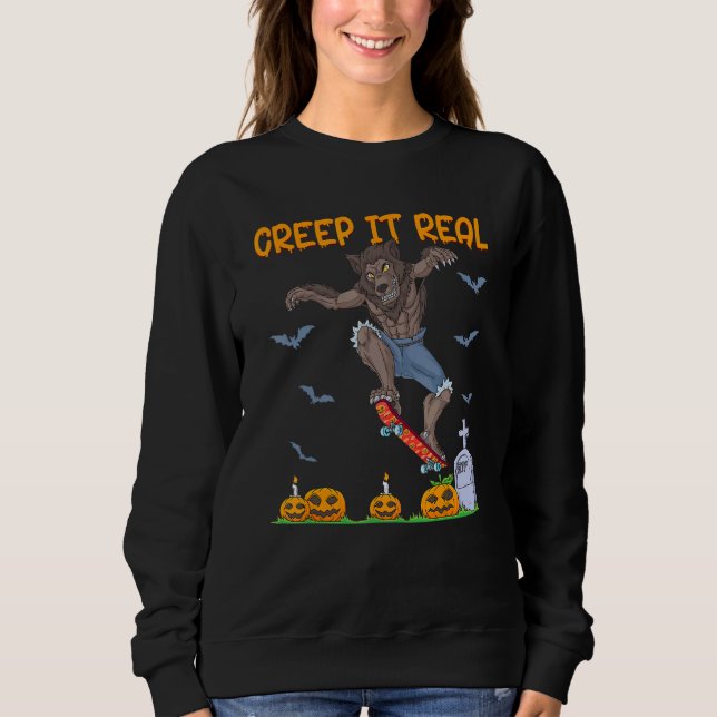 Werewolf Skater Halloween Skateboarding Creep It R T Shirt (Framsida)