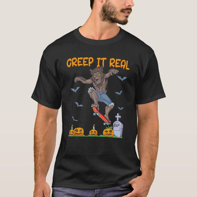 Werewolf Skater Halloween Skateboarding Creep It R T Shirt (Framsida)