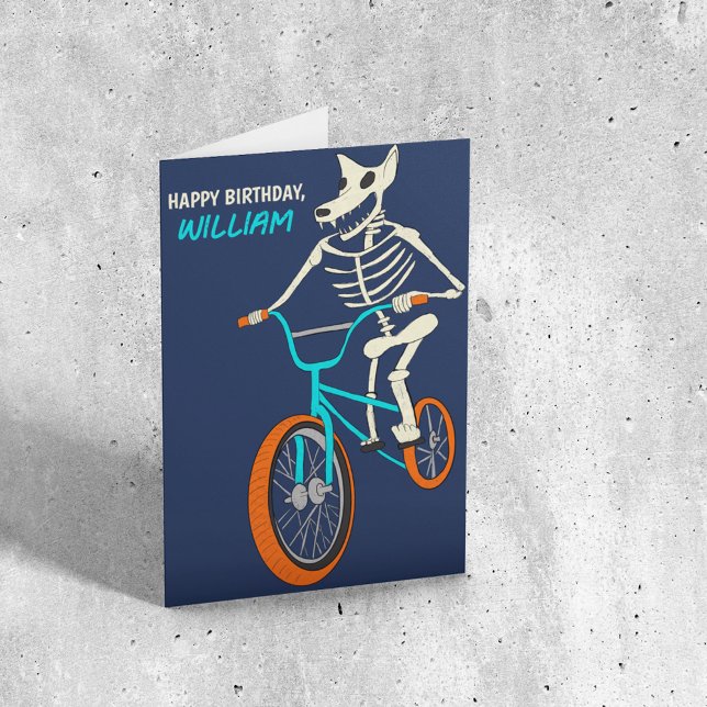 Werewolf Skeleton on a BMX Bike Boys Birthday Kort (Skapare uppladdad)