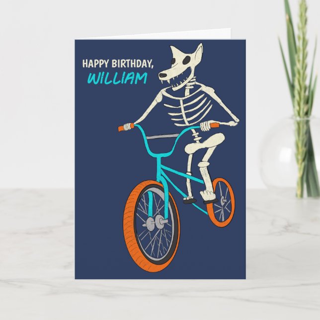 Werewolf Skeleton on a BMX Bike Boys Birthday Kort (Framsida)