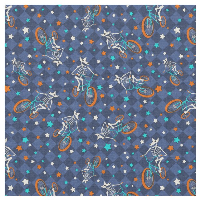 Werewolf Skeletons and BMX Bikes Patterned Tyg (Närbild)