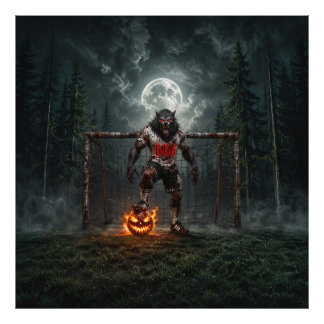 Werewolf Soccer Player Halloween Horror Art Fototryck