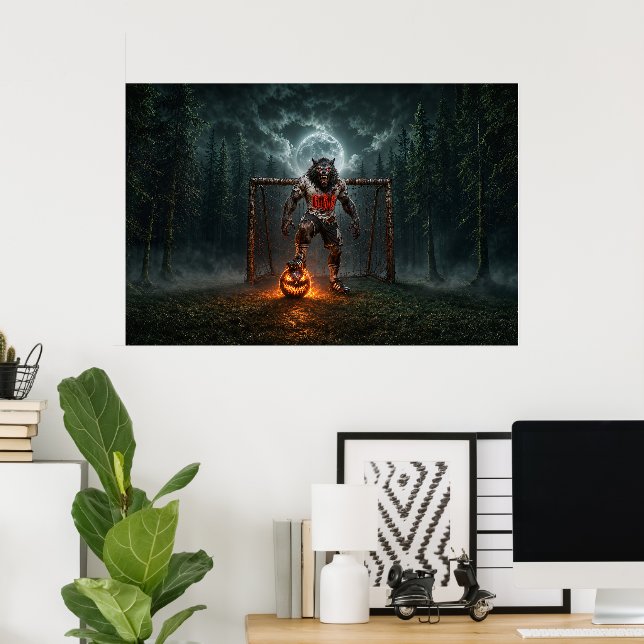 Werewolf Soccer Player Halloween Horror Art Poster (Hemmakontoret)