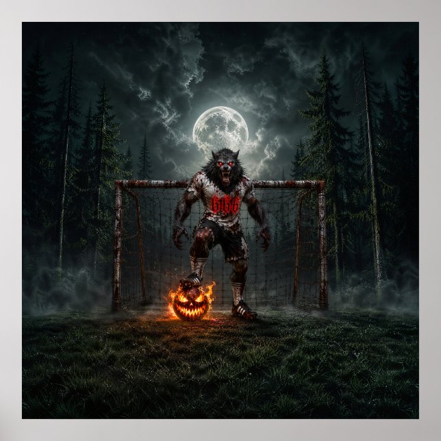 Werewolf Soccer Player Halloween Horror Art Poster (Framsidan)