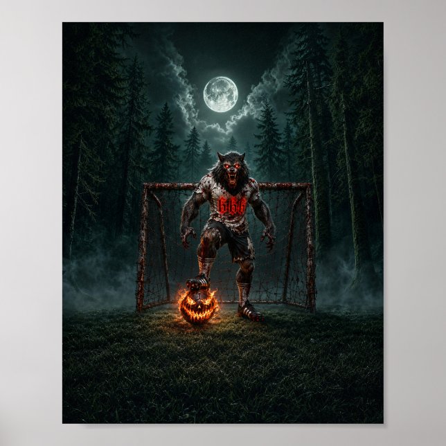 Werewolf Soccer Player Halloween Horror Art Poster (Framsidan)