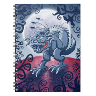 Werewolf som skrapar spöklika loppor anteckningsbok med spiral